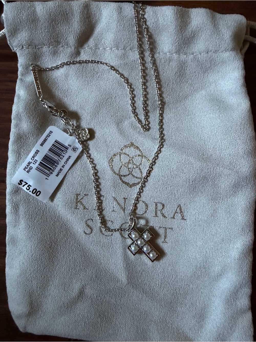 Kendra Scott silver Pearl Cross Pendant Necklace